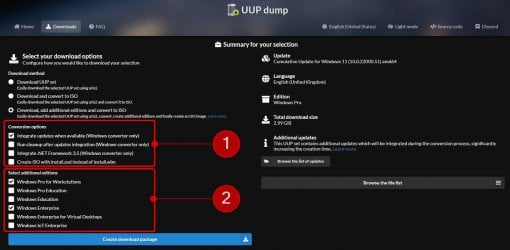 UUP Dump select updates and additional editions.jpg