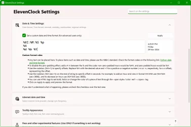ElevenClock Date & Time Settings.webp