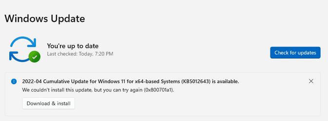 Windows 11 KB5012643 Cumulative Update Could Not Install | Windows 11 Forum