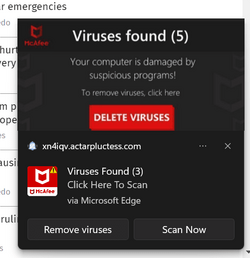 Today getting an annoying virus popup notification every few