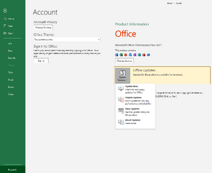 Any Office application except Outlook, File menu, Account, Office updates.png