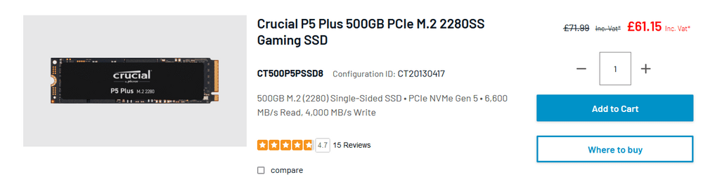 CRUCIAL - SSD Interne - P5 Plus - 500Go - M.2 Nvme (CT500P5PSSD8) - La Poste