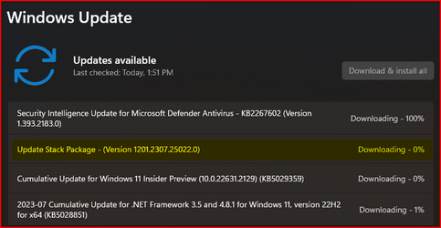 Update Stack Package 1201.2307.25022.0 For Windows 11 Insiders In Beta 