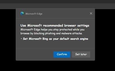 How to disable &ldquo;Use Microsoft recommended browser settings&rdquo; prompt 