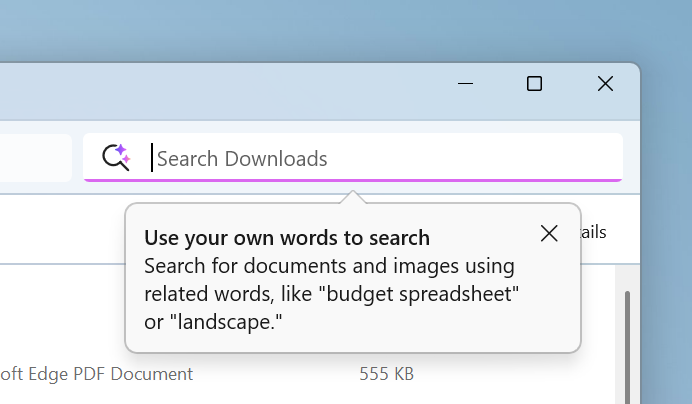 Use your own words to search for documents and images in File Explorer.