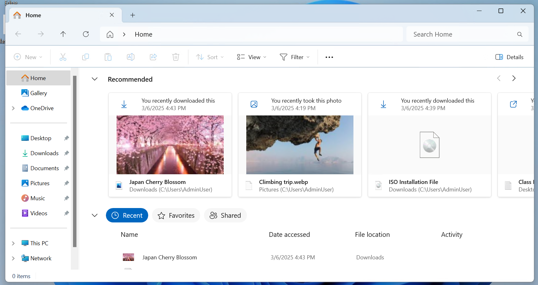 File Explorer Home showing Recommended files.