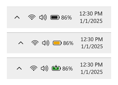 Battery shown in black, yellow, and green to indicate different charging states.