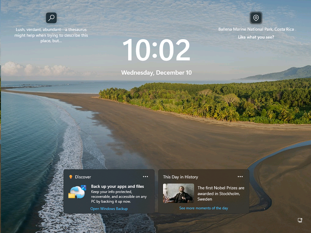 UI of lock screen widgets displaying quick tips and historical highlights. UI of lock screen widgets displaying quick tips and historical highlights.