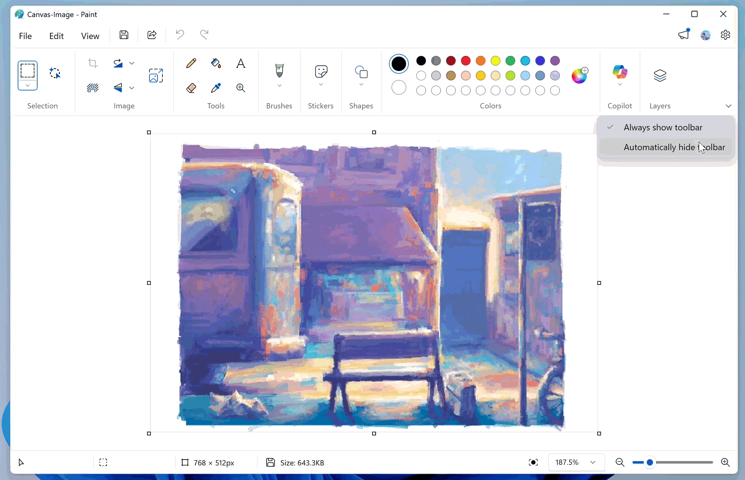 Paint App GIF showing the collapsable toolbar. Paint App GIF showing the collapsable toolbar.